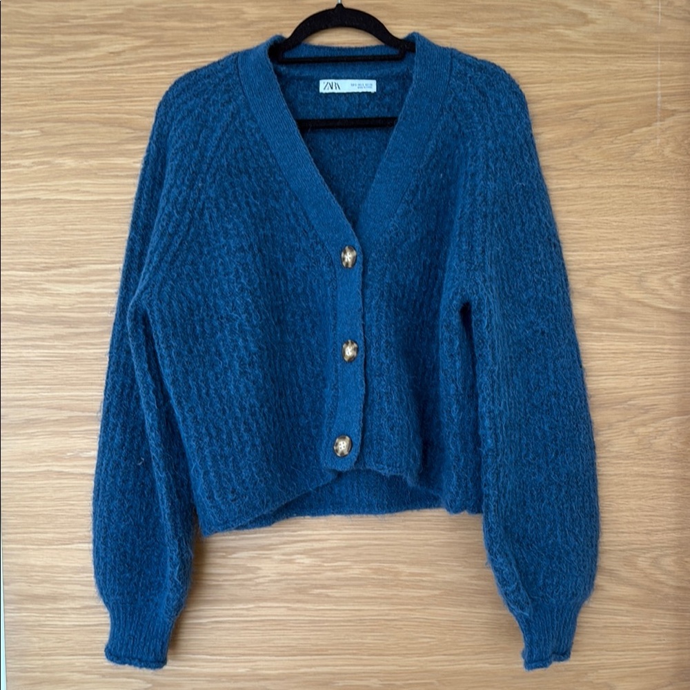 Zara Blue Knit Cardigan Sweater